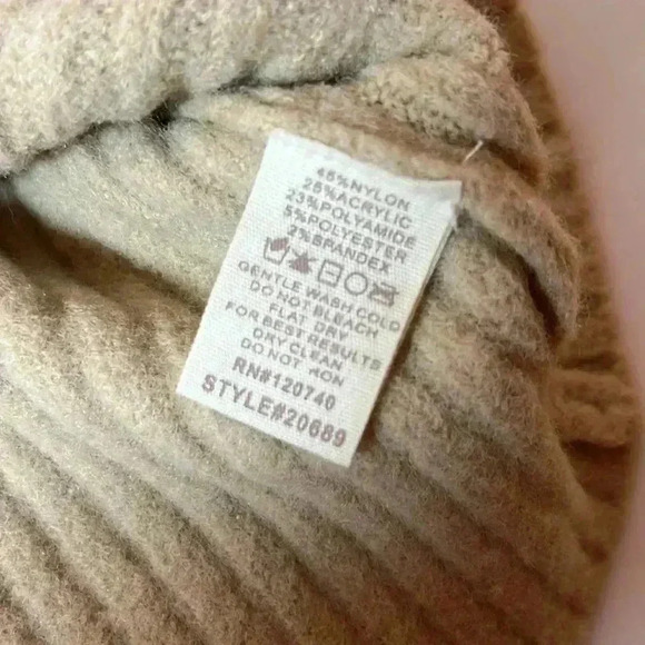 MYSTREE ROUND NECK RIBBED KNIT PULLOVER SWEATER BEIGE BROWN PIPING SIZE LARGE - Picture 6 of 7